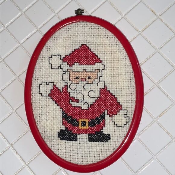 Santa cross stitch picture in red frame - Picture 1 of 5